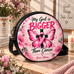 Faith Butterfly Pink Ribbon Personalized Leather Round Bag