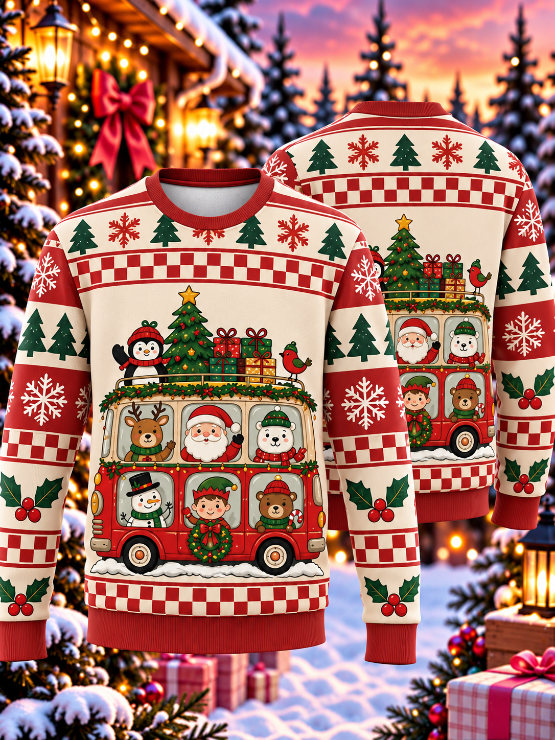Christmas Character Bus Ugly Sweater