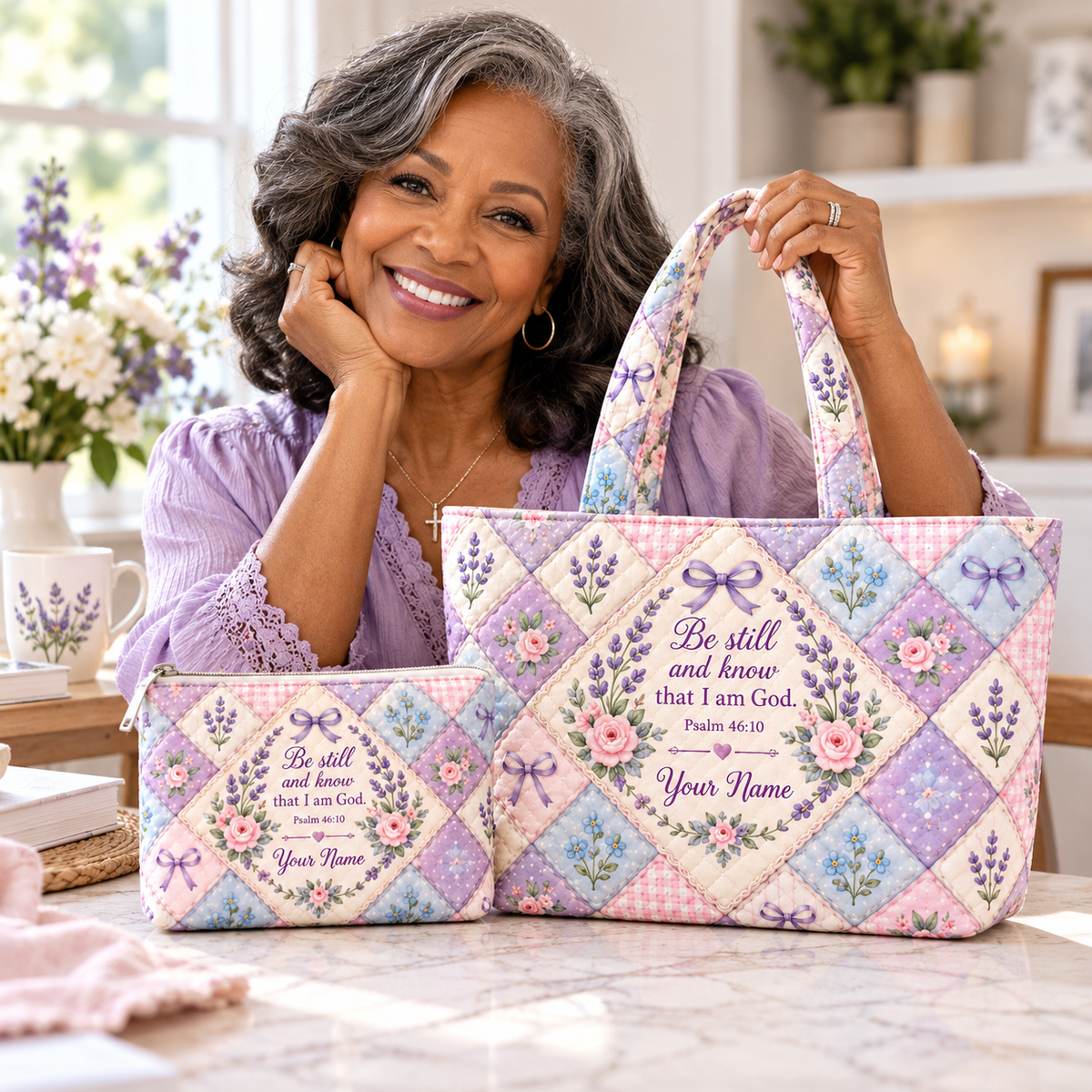 Lavender Rose Patchwork Personalized Quilted Shoulder Bag & Storage Bag