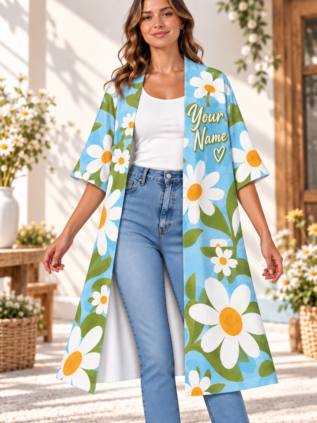 Blue Daisy Personalized Women's Short Sleeved Cape