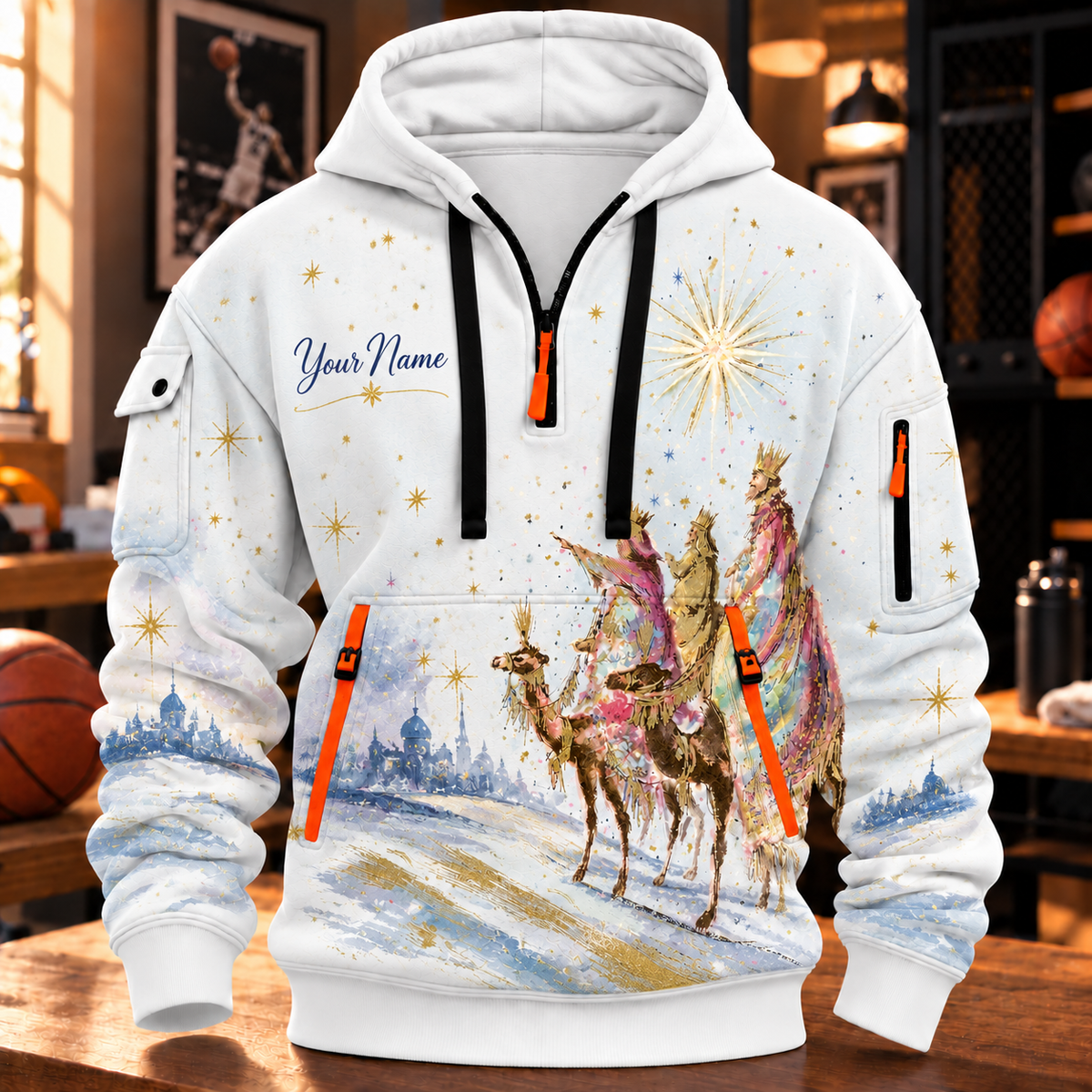 Starry Camel Journey Personalized Half-Zip Hoodie