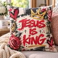 Jesus Is King Crown Rose Graffiti Pillow