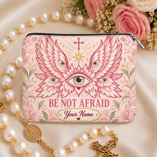 Be Not Afraid Pink Angel Personalized PU Leather Pouch