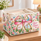 Pink Bow Spring Floral Personalized Storage Basket