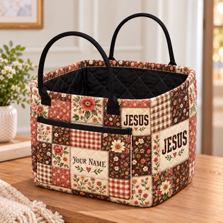 Vintage Floral Patchwork Personalized Quilted Storage Basket