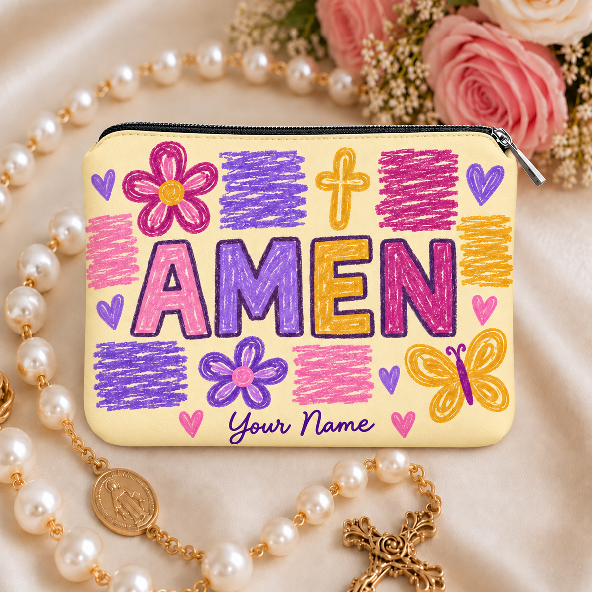 Amen Crayon Art Personalized PU Leather Pouch