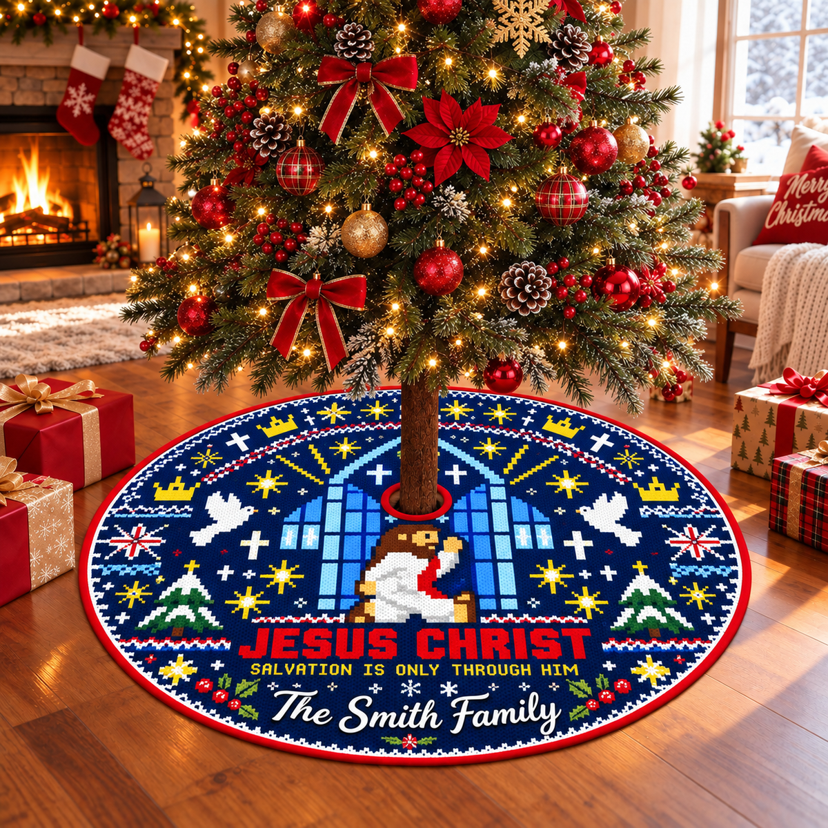 Jesus Christ Nordic Personalized Christmas Tree Skirt