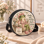 Frog Face Reactions Personalized Leather Round Bag