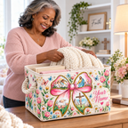 Pink Bow Spring Floral Personalized Storage Basket