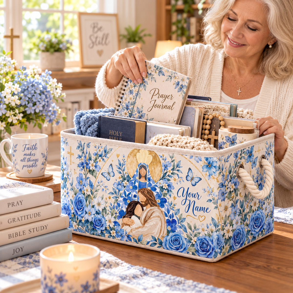 Blue Rose Butterfly Personalized Storage Basket
