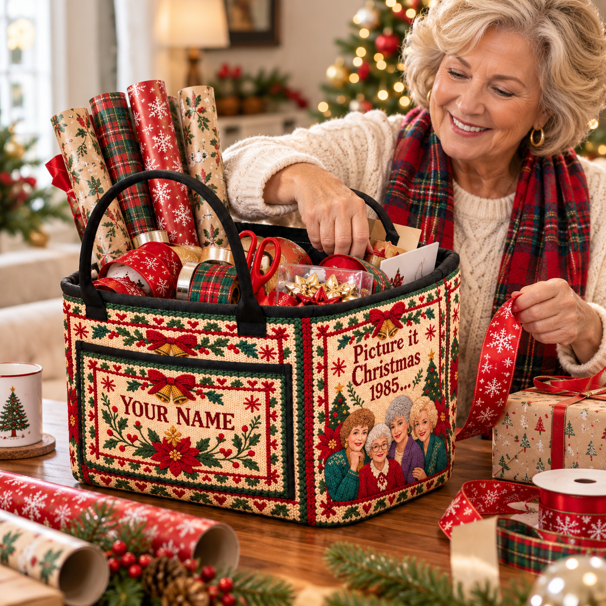 Golden Girls Holiday Personalized Quilted Storage Basket