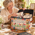 Mom Button Flower Patchwork Personalized Square Storage Basket With Lid