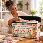 Mom Button Flower Patchwork Personalized Square Storage Basket With Lid
