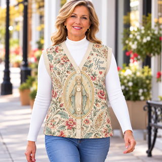 Vintage Floral Cameo Personalized Knitted Cardigan Vest