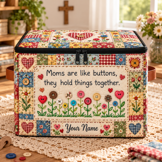Mom Button Flower Patchwork Personalized Square Storage Basket With Lid
