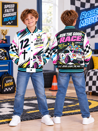 Run The Good Race Car Kids Baseball Jacket