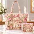 Pink Roses Books & Coffee Personalized Quilted Shoulder Bag & Storage Bag