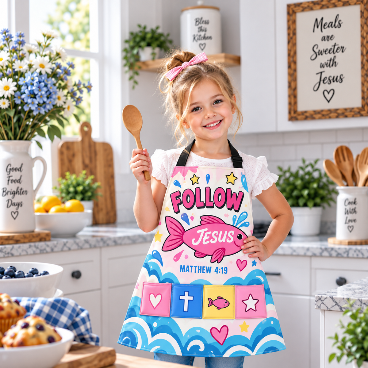 Follow Jesus Fish Kids Apron