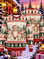 Santa Hat Bear and Woodland Animals Ugly Sweater