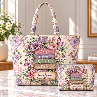 Pastel Floral Butterfly Personalized Quilted Shoulder Bag & Storage Bag
