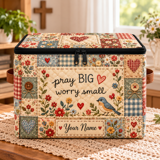 Bluebird Floral Patchwork Personalized Square Storage Basket With Lid
