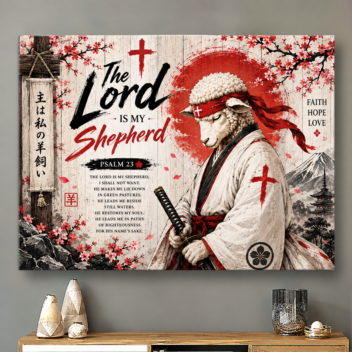 The Lord Is My Shepherd Samurai Sheep Psalm 23 Canvas