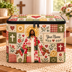 Floral Patchwork Portrait Personalized Square Storage Basket With Lid