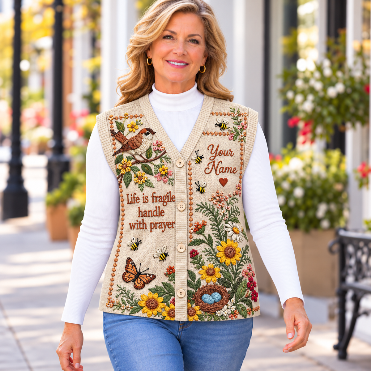 Songbird Sunflower Garden Personalized Knitted Cardigan Vest
