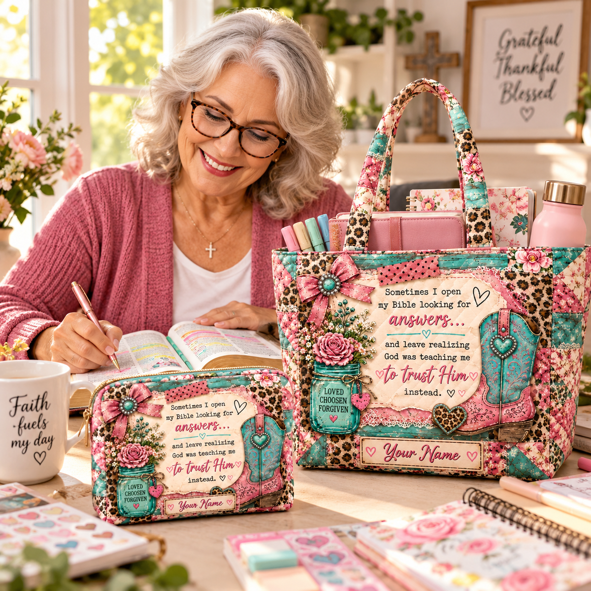 Turquoise Western Boot Personalized Quilted Shoulder Bag & Storage Bag
