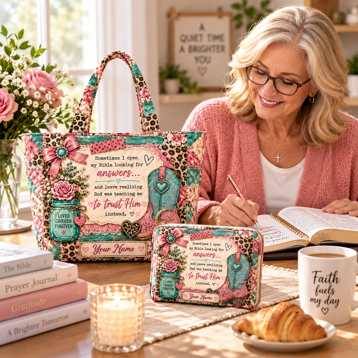 Turquoise Western Boot Personalized Quilted Shoulder Bag & Storage Bag