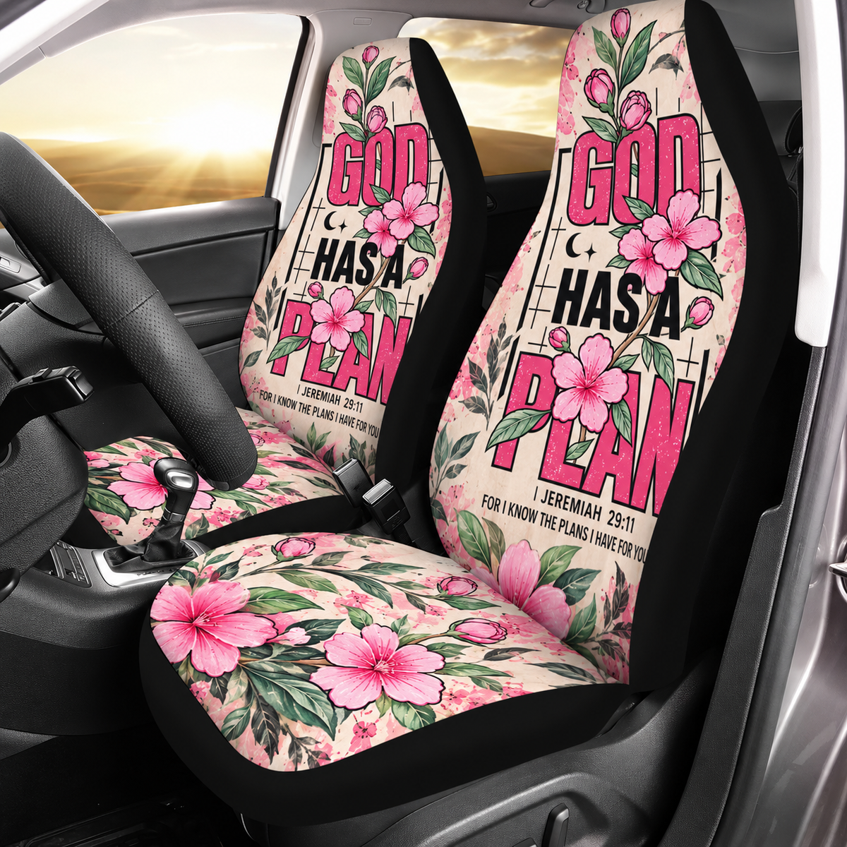 God Has A Plan Floral Car Seat Covers