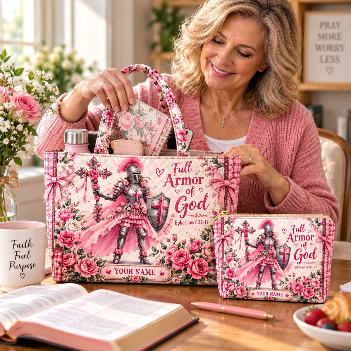 Pink Rose Warrior Personalized Quilted Shoulder Bag & Storage Bag