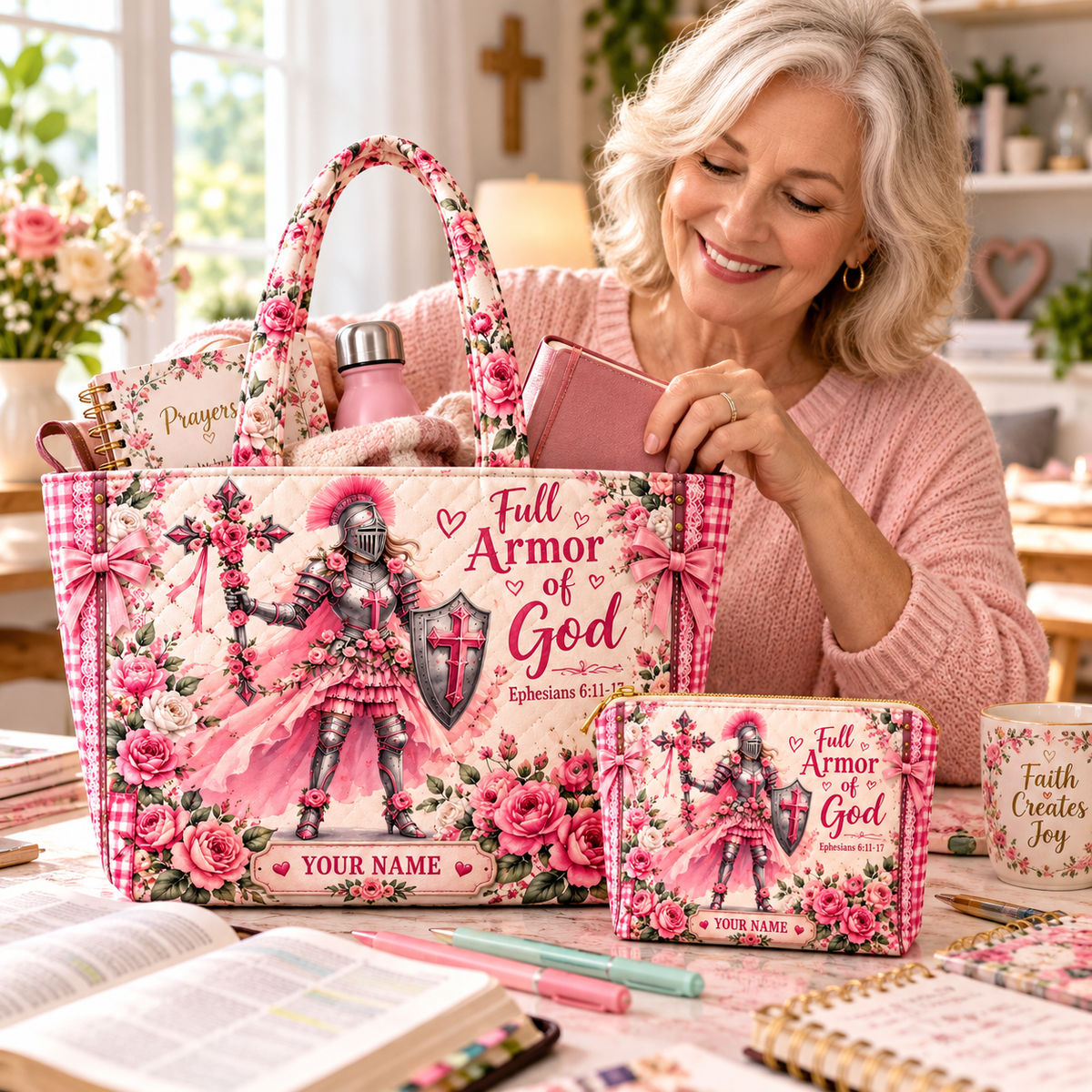 Pink Rose Warrior Personalized Quilted Shoulder Bag & Storage Bag