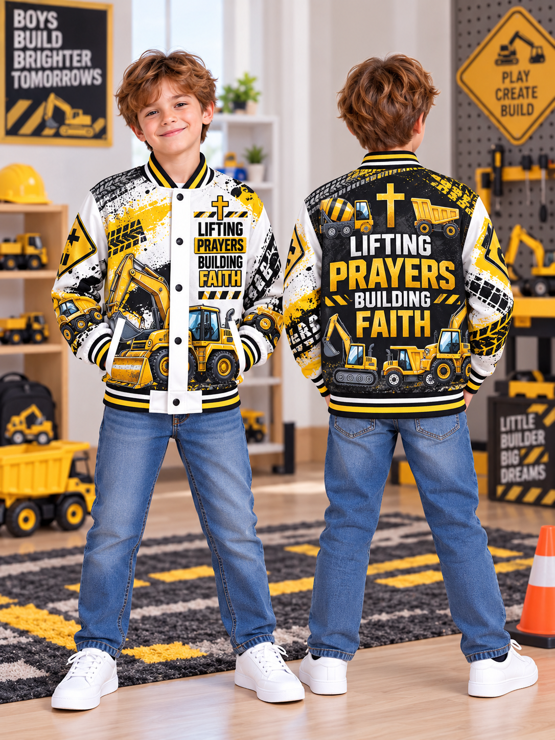 Lifting Prayers Building Faith Kids Baseball Jacket