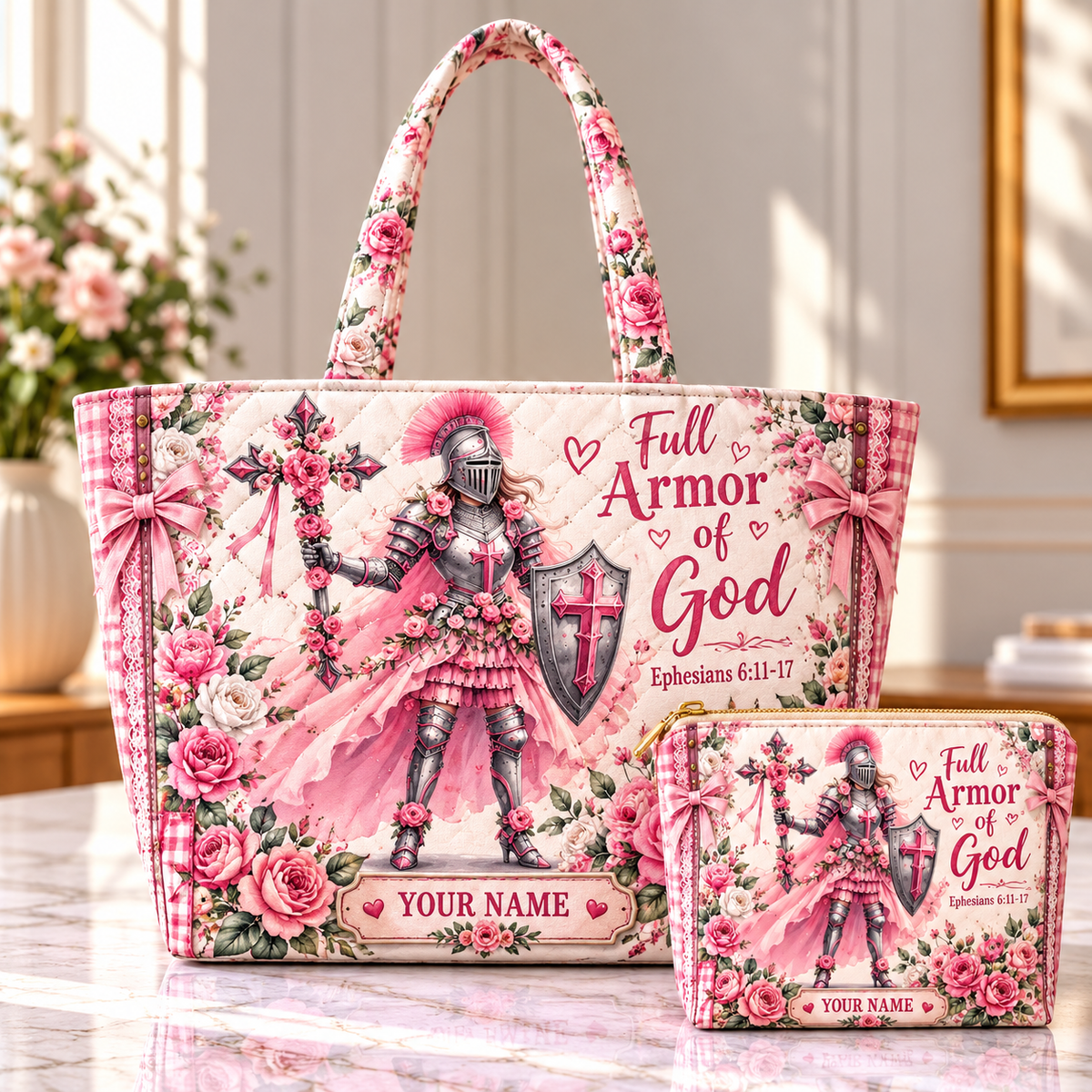 Pink Rose Warrior Personalized Quilted Shoulder Bag & Storage Bag
