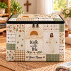 Sage Sunrise Patchwork Personalized Square Storage Basket With Lid