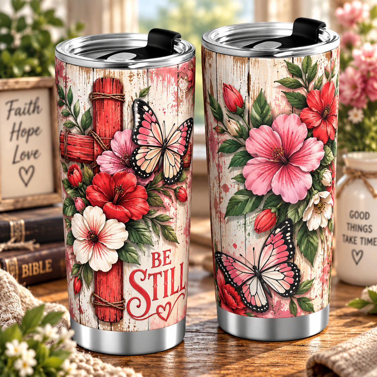 Be Still Rustic Red Wooden Cross Normal Tumbler