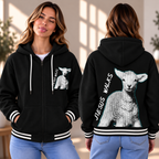 Black Halftone Lamb Zip-up Baseball Jacket