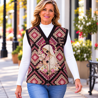 Rose Diamond Portrait Personalized Knitted Cardigan Vest