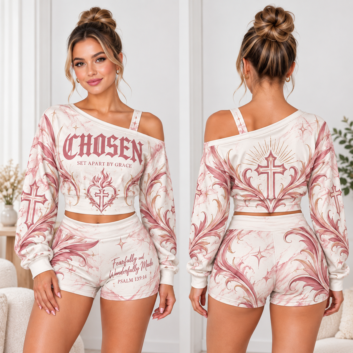 Chosen Set Apart by Grace One-Shoulder Top and Shorts Set