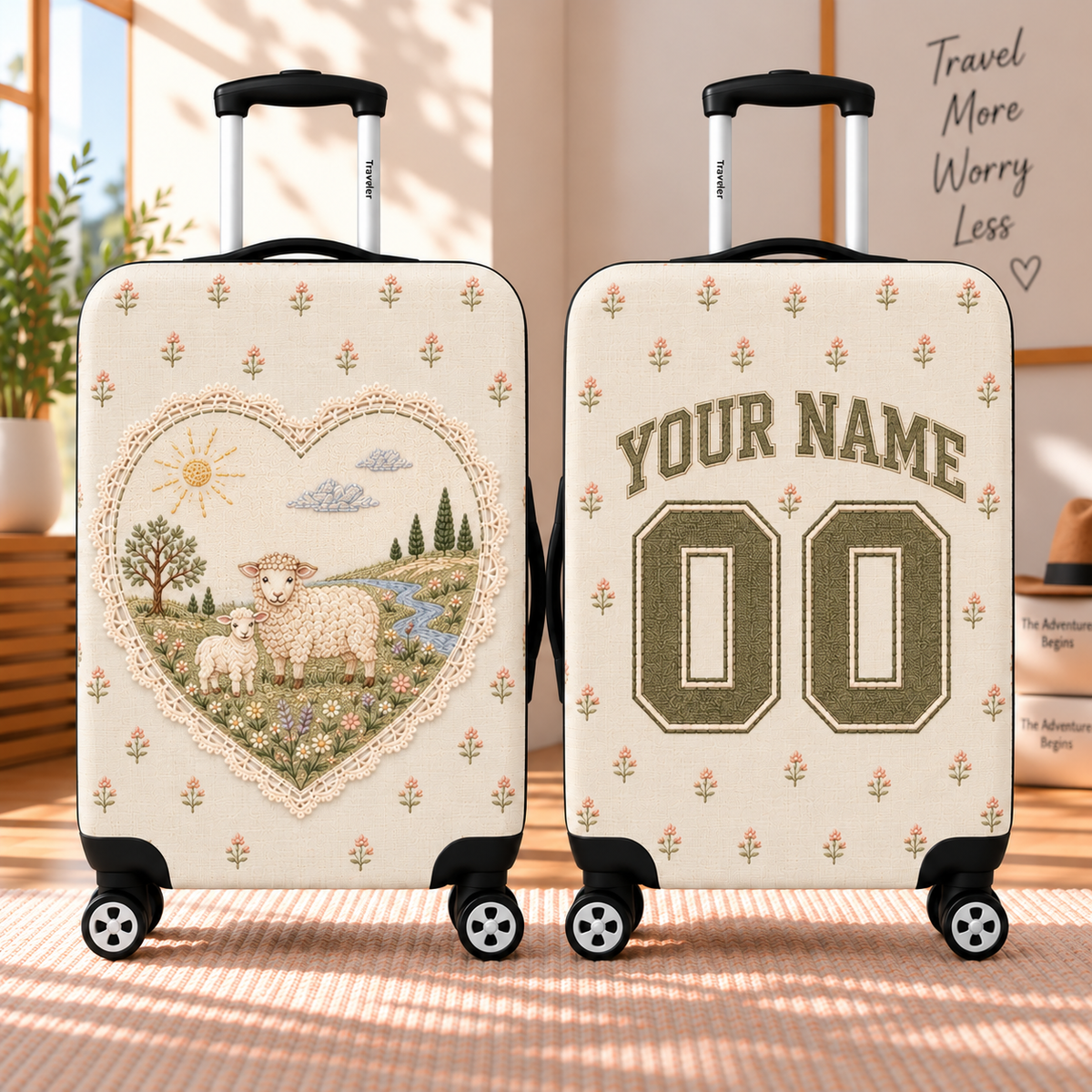 Sheep and Lamb Heart Personalized Luggage Cover