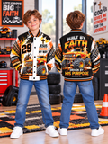 Built By Faith Monster Truck Kids Baseball Jacket