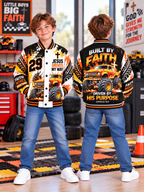 Built By Faith Monster Truck Kids Baseball Jacket