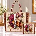 Burgundy Floral Bouquet Personalized Quilted Shoulder Bag & Storage Bag