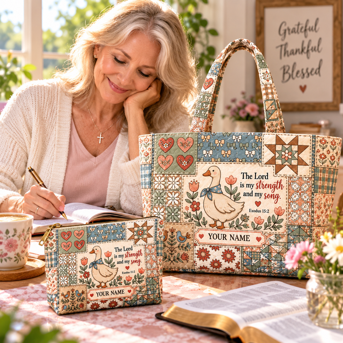 Country Goose Patchwork Personalized Quilted Shoulder Bag & Storage Bag