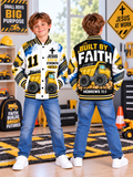 Built By Faith Dump Truck Kids Baseball Jacket