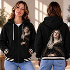Black Veiled Woman Portrait Zip-up Baseball Jacket