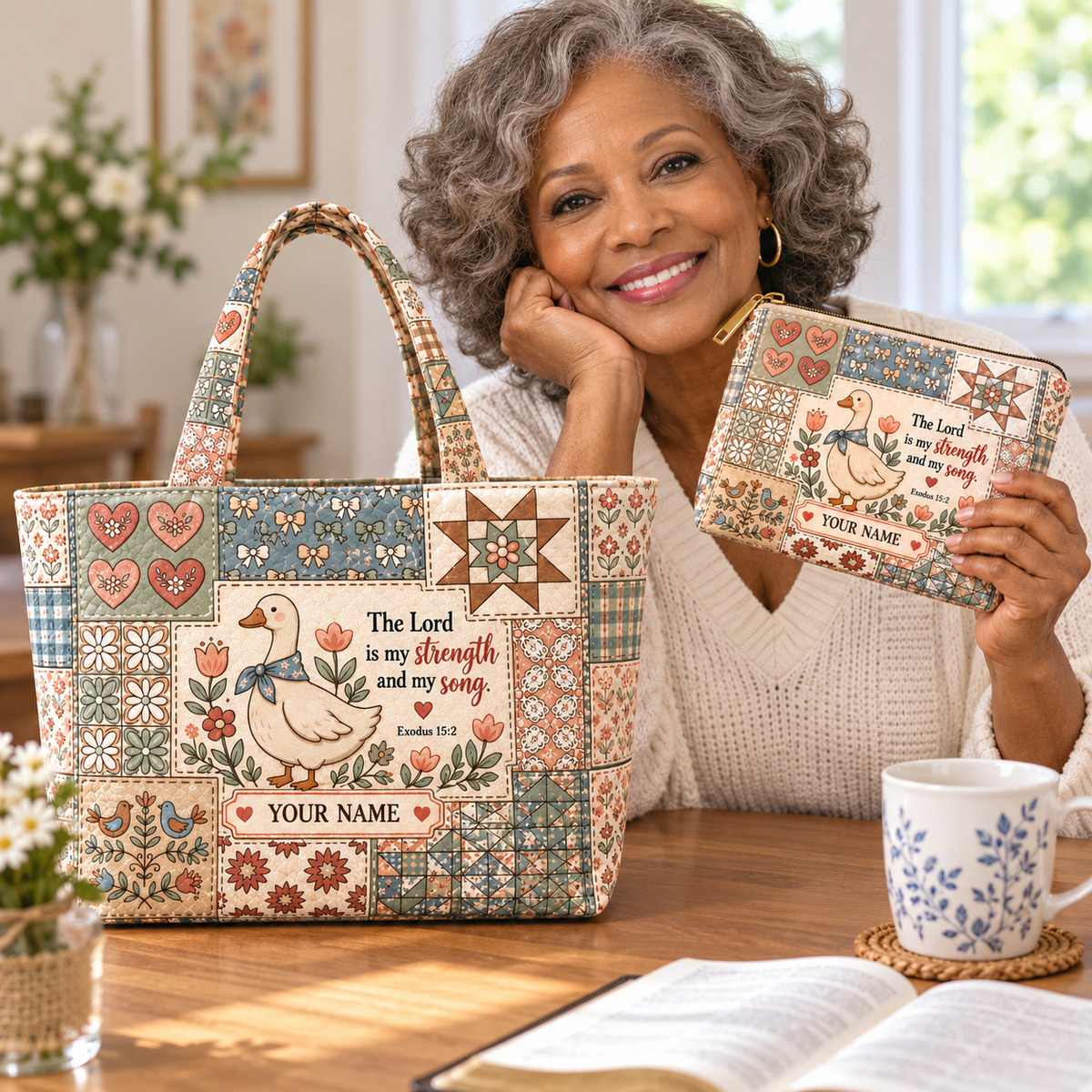 Country Goose Patchwork Personalized Quilted Shoulder Bag & Storage Bag