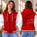 Red White Script Zip-up Baseball Jacket