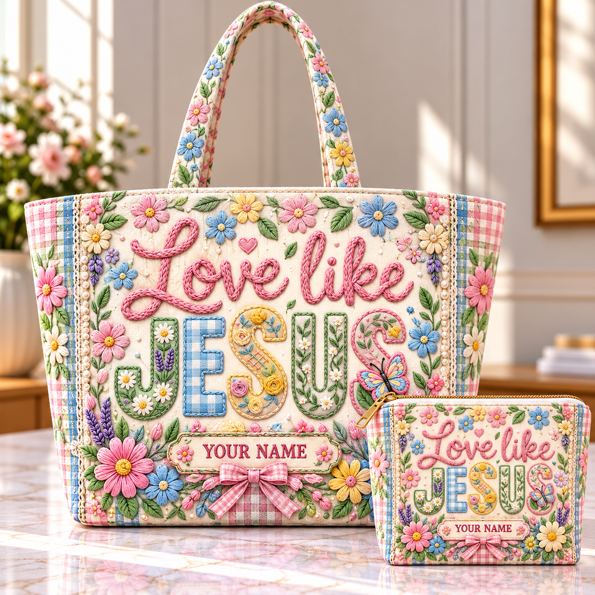 Colorful Daisy Bow Personalized Quilted Shoulder Bag & Storage Bag
